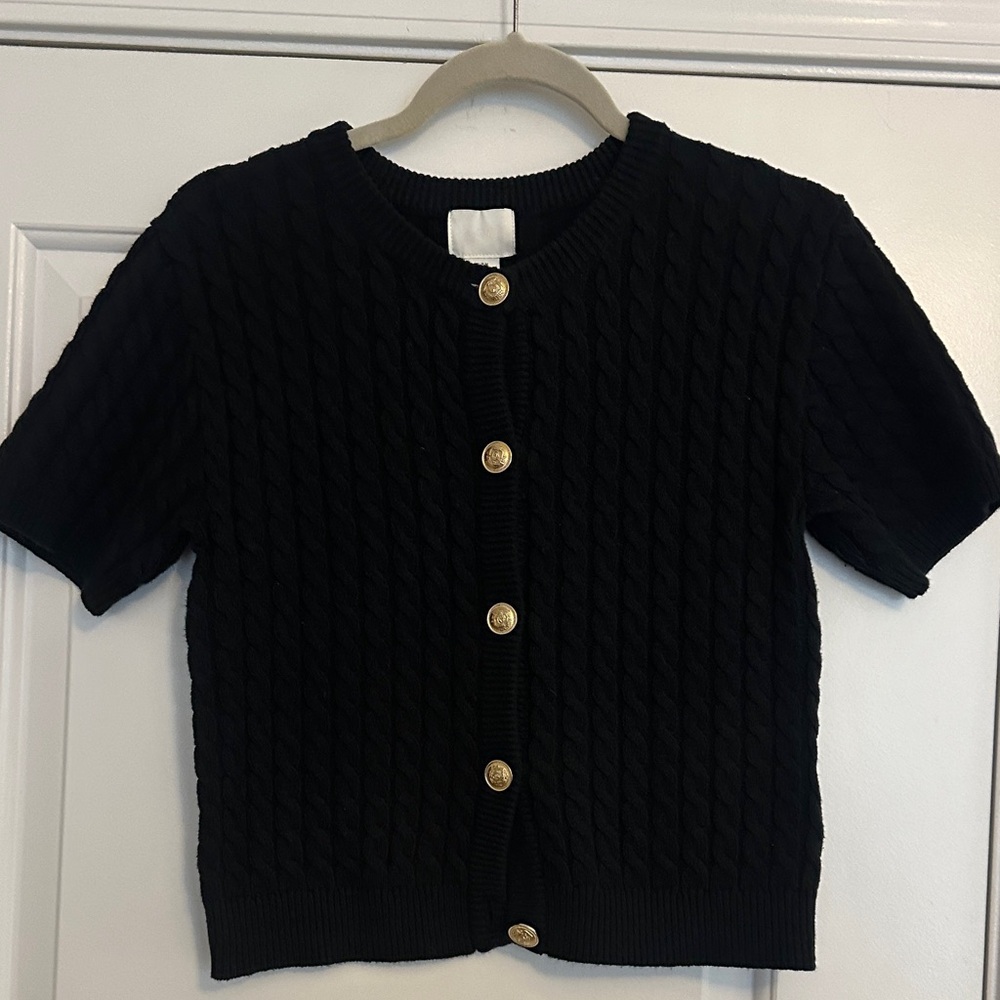 H&M Black Knit Sweater with Gold Button
